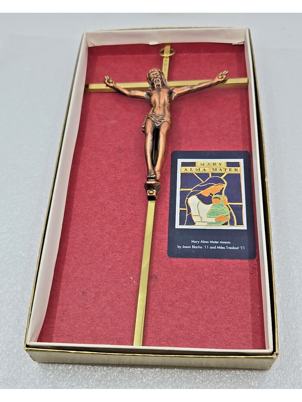 Vintage INRI Jesus Christ Crucifix Cross Wall Hanging 10" X 5” Brass With Box